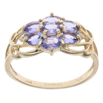 9ct Yellow Gold 0.01ct Diamond And Tanzanite Cluster Ring