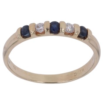9ct Yellow Gold 0.10ct Brilliant Cut Diamond and Sapphire Half Eternity Ring