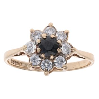 9ct Yellow Gold Cubic Zirconia and Sapphire Cluster Ring
