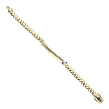 14ct Yellow Gold Monaco ID Curb Enamel Bear Plain Lock Bracelet 5.5"