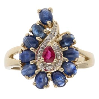 9ct Yellow Gold 0.04ct Diamond and Multi Gemstone Ring