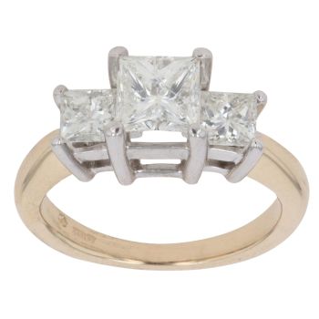 14ct Yellow Gold 1.65ct Princess Cut Diamond Trilogy Ring