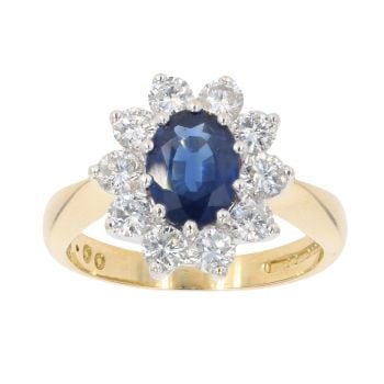 18ct Yellow Gold Sapphire and 1.00ct Diamond Cluster Ring