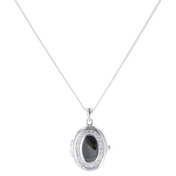 Silver Cubic Zirconia Locket And Chain 18" By Icesia