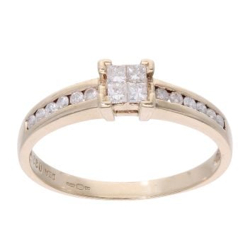 9ct Yellow Gold 0.33ct Princess and Brilliant Cut Diamond Cluster Ring