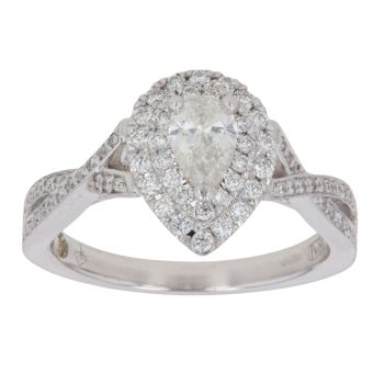 18ct White Gold 0.55ct Brilliant and Pear Cut Diamond Cluster Ring