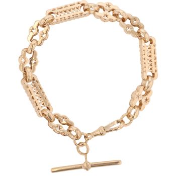 9ct Yellow Gold Stars And Bars T-Bar Bracelet 8.5"