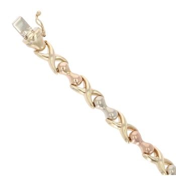 9ct Yellow White and Rose Gold Fancy Bracelet 6.5"