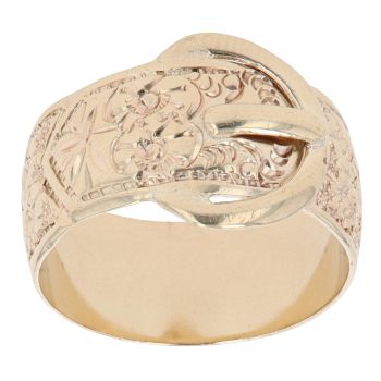 9ct Yellow Gold Patterned Buckle Ring