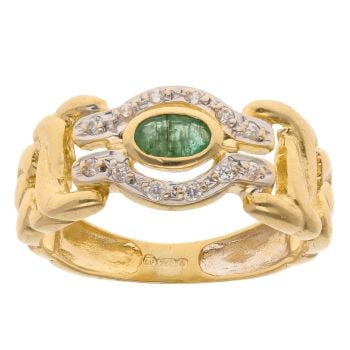 18ct Yellow Gold Green Gemstone And Cubic Zirconia Ring