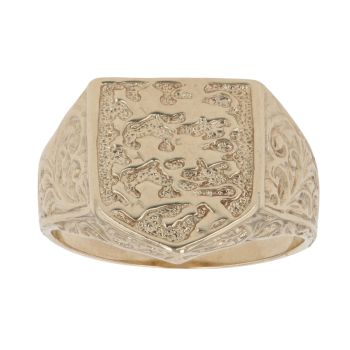 9ct Yellow Gold Three Lions England Shield Ring