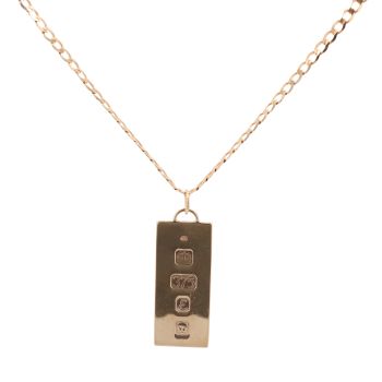 9ct Yellow Gold Ingot Pendant And Chain 22"