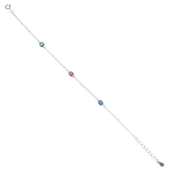 Silver Green Pink and Blue Cubic Zirconia Bracelet 7.5" By Icesia