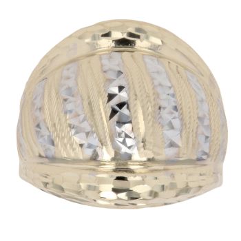 14ct Yellow and White Gold Patterned Dome Ring