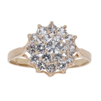 9ct Yellow Gold Cubic Zirconia Cluster Ring