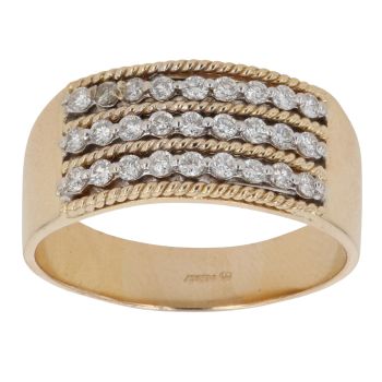 14ct Yellow Gold 0.55ct Brilliant Cut Diamond Three Row Ring
