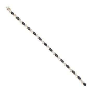 9ct Yellow Gold 0.10ct Brilliant Cut Diamond And Sapphire Bracelet 7"