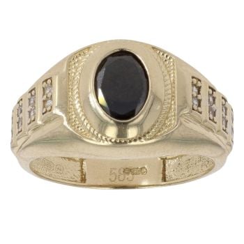14ct Yellow Gold Cubic Zirconia and Sapphire Signet Ring