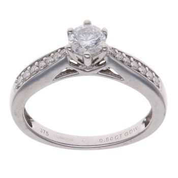 9ct White Gold 0.50ct Brilliant Cut Diamond Solitaire Ring