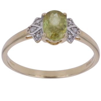 9ct Yellow Gold 0.02ct Diamond and Peridot Ring
