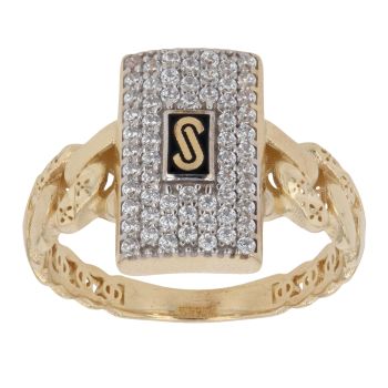 14ct Yellow Gold Monaco Classic Alternate Flex Pave Link Cubic Zirconia Signet Ring