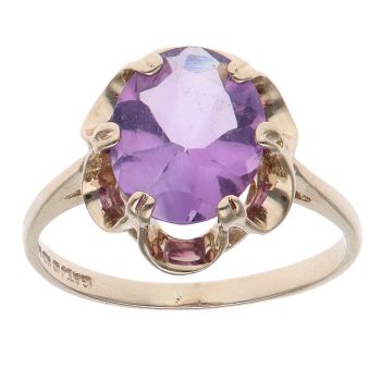 9ct Yellow Gold Amethyst Single Stone Ring