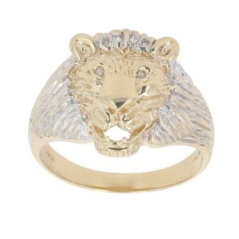 9ct Yellow and White Gold 0.05ct Diamond Lion Ring