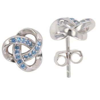 Silver Cubic Zirconia and Blue Gemstone Stud Earrings