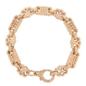 9ct Yellow Gold Patterned Stars And Bars Bracelet 8"