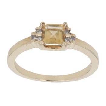 9ct Yellow Gold 0.04ct Diamond And Created Citrine Single Stone Ring