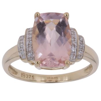 9ct Yellow Gold 0.10ct Brilliant Cut Diamond and Morganite Ring