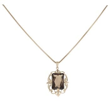 9ct Yellow Gold Smoky Quartz Pendant And Chain 22"