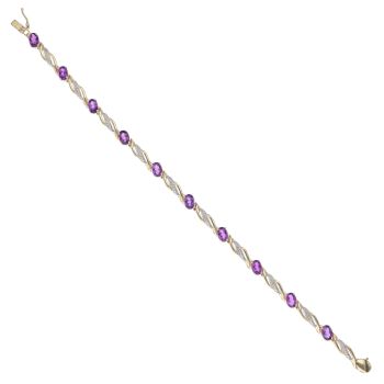 9ct Yellow Gold 0.05ct Brilliant Cut Diamond and Amethyst Bracelet 7.5"