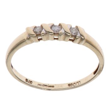 9ct Yellow Gold 0.10ct Brilliant Cut Diamond Trilogy Ring