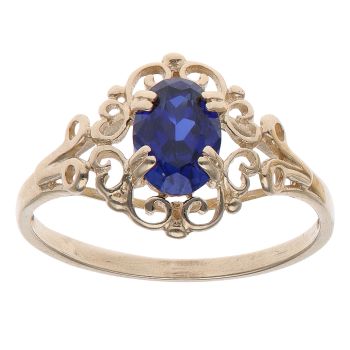 14ct Yellow Gold Created Sapphire Single Stone Ring