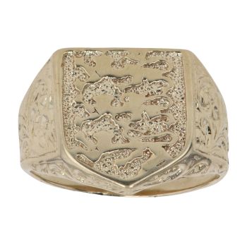 9ct Yellow Gold Three Lions Shield England Ring