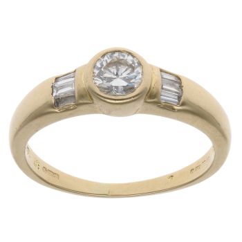 18ct Yellow Gold 0.50ct Brilliant And Baguette Cut Diamond Solitaire Ring