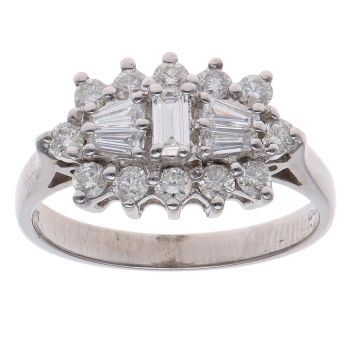 18ct White Gold 1.00ct Brilliant and Baguette Cut Diamond Cluster Ring
