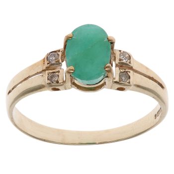 9ct Yellow Gold 0.05ct Diamond and Emerald Solitaire Ring