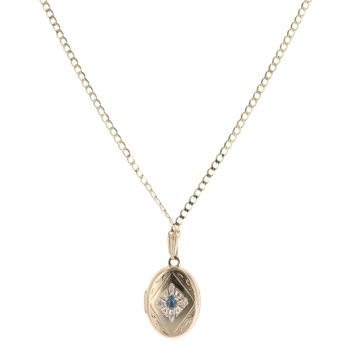 9ct Yellow Gold 0.02ct Diamond and Blue Gemstone Locket and Chain 20"