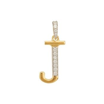 22ct Gold Initial J Cubic Zirconia Pendant