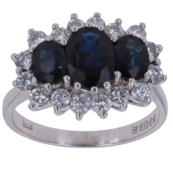 18ct White Gold 0.75ct Brilliant Cut Diamond and Sapphire Cluster Ring