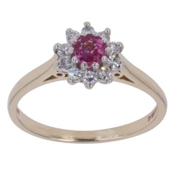 9ct Yellow Gold 0.20ct Diamond and Ruby Cluster Ring