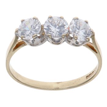 9ct Yellow Gold Cubic Zirconia Three Stone Ring