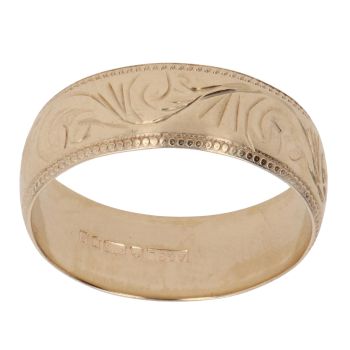 9ct Yellow Gold Patterned Wedding Band 6mm