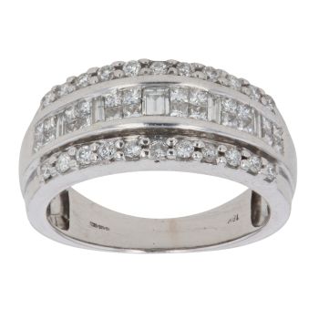 18ct White Gold 0.75ct Diamond Three Row Fancy Ring