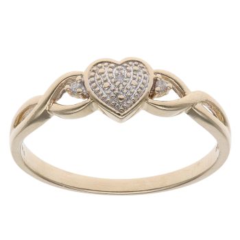 9ct Yellow Gold 0.01ct Diamond Heart Ring