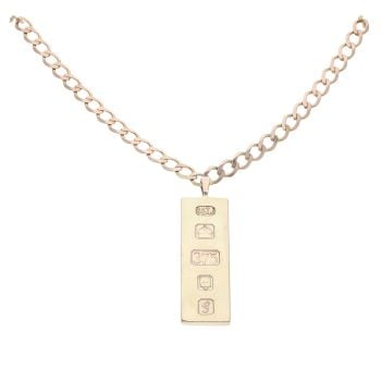 9ct Yellow Gold Hallmarked Ingot Pendant And Chain 22"