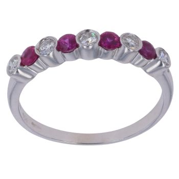 18ct White Gold 0.25ct Brilliant Cut Diamond and Created Ruby Eternity Ring
