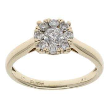 9ct Yellow Gold 0.50ct Brilliant Cut Diamond Cluster Ring